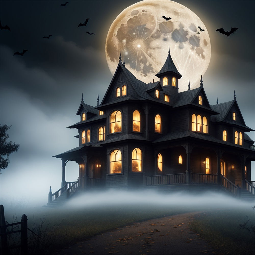 Sfondo Della Villa Stregata Della Luna Piena Di Halloween RR7-423