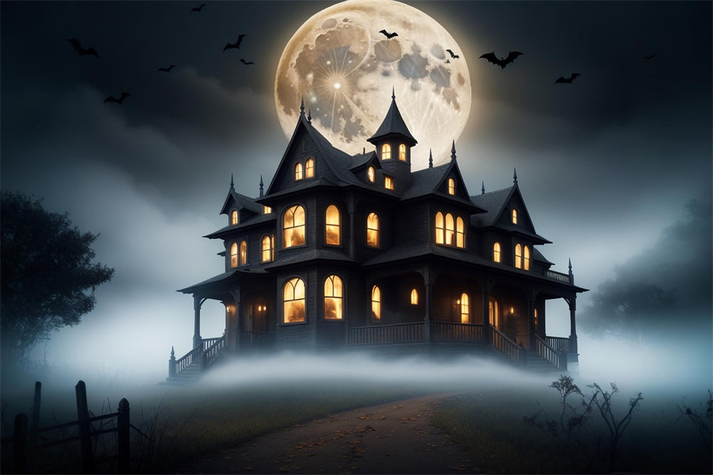 Sfondo Della Villa Stregata Della Luna Piena Di Halloween RR7-423