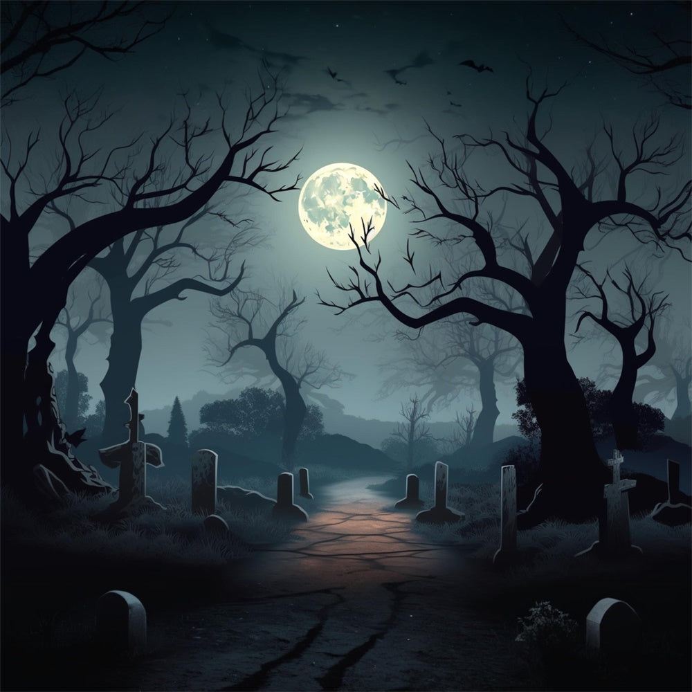 Sfondo Del Cimitero Di Notte Di Luna Piena Di Halloween RR7-425