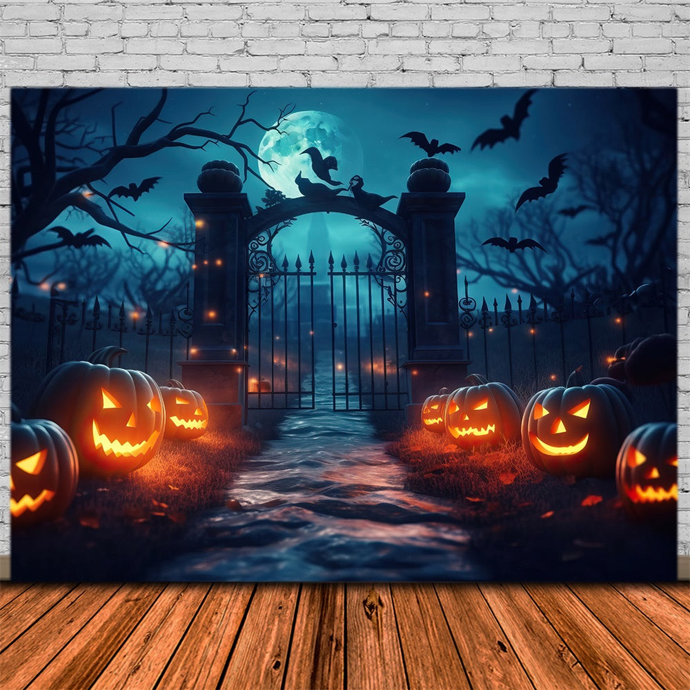 Sfondo Di Halloween Con Zucca Spettrale Porta Del Cimitero RR7-426