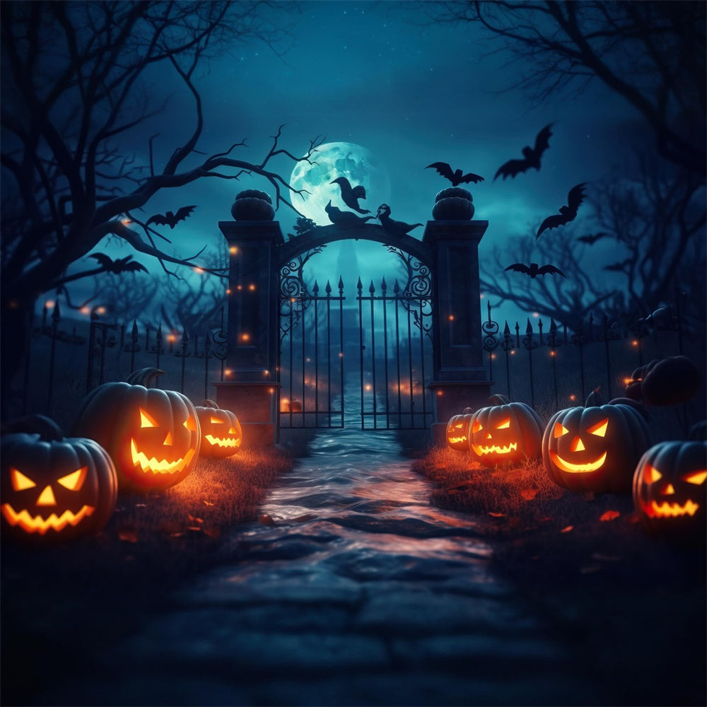 Sfondo Di Halloween Con Zucca Spettrale Porta Del Cimitero RR7-426