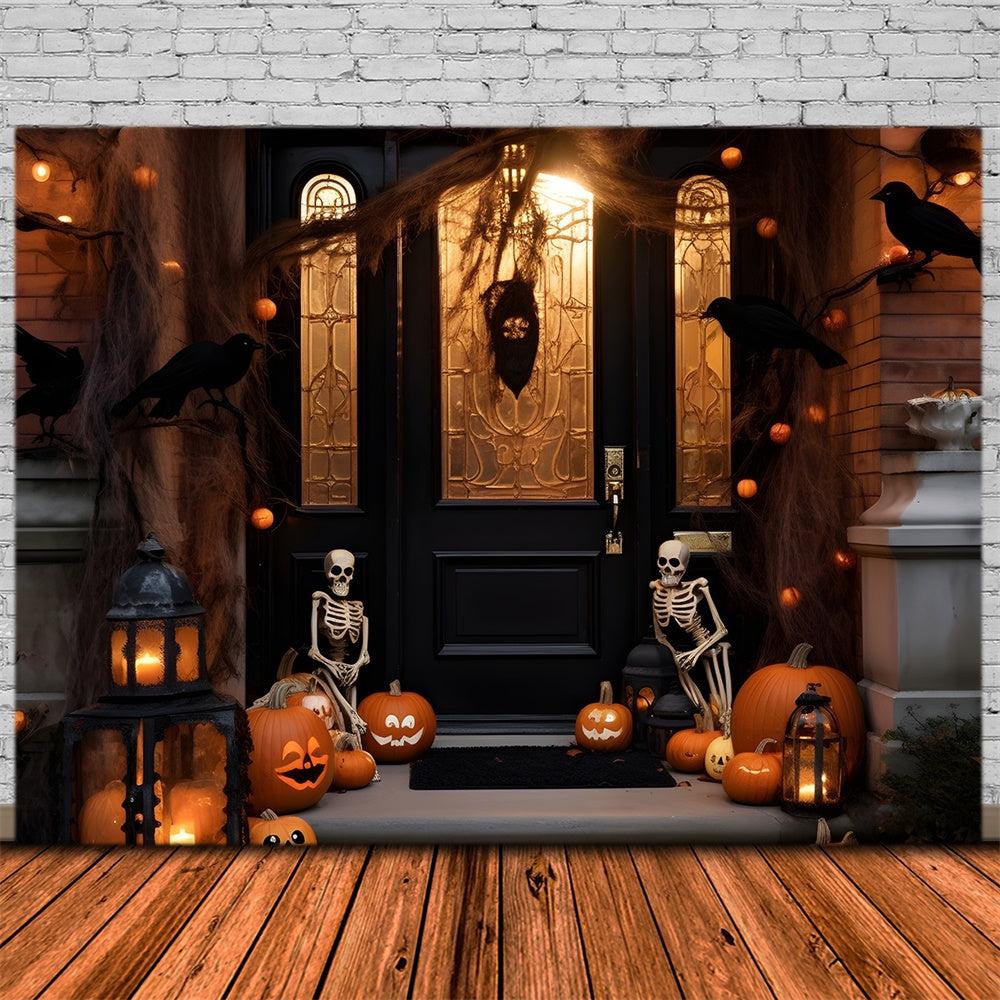 Sfondo Della Porta D'Ingresso Del Cortile Decorato Con La Notte Di Halloween RR7-428