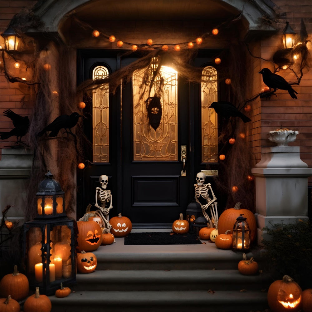 Sfondo Della Porta D'Ingresso Del Cortile Decorato Con La Notte Di Halloween RR7-428
