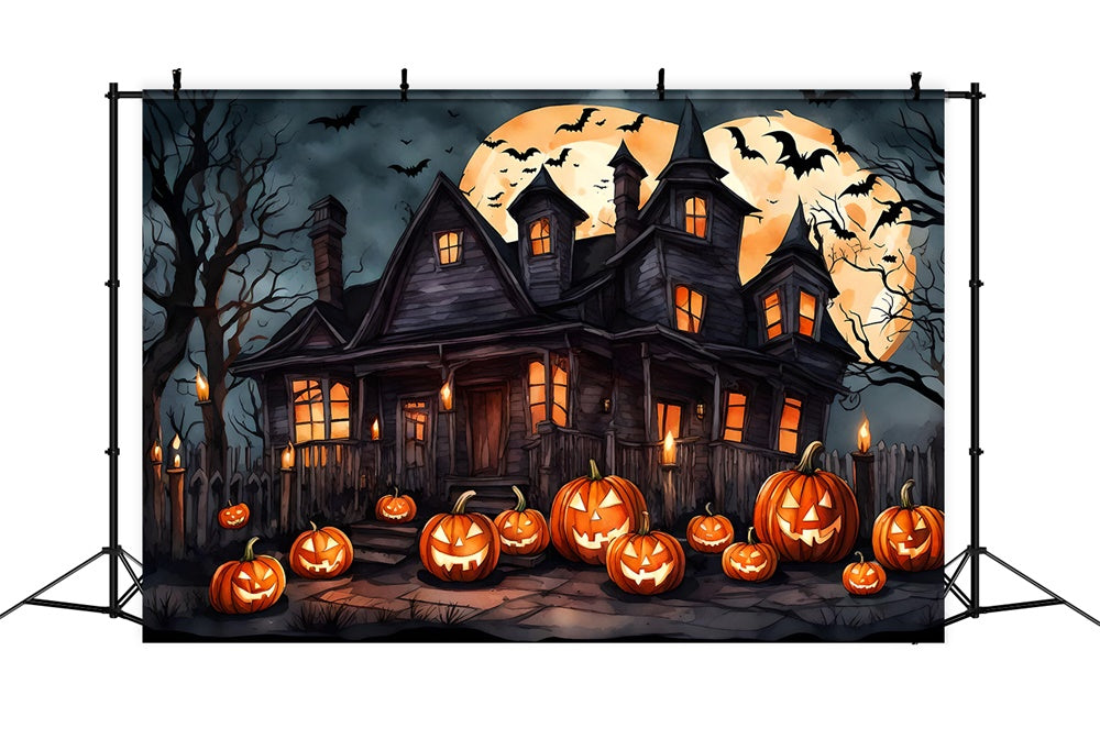 Sfondo Di Halloween Con Pipistrelli Zucca E Strega RR7-436