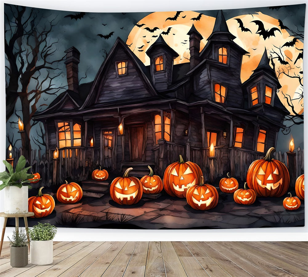 Sfondo Di Halloween Con Pipistrelli Zucca E Strega RR7-436