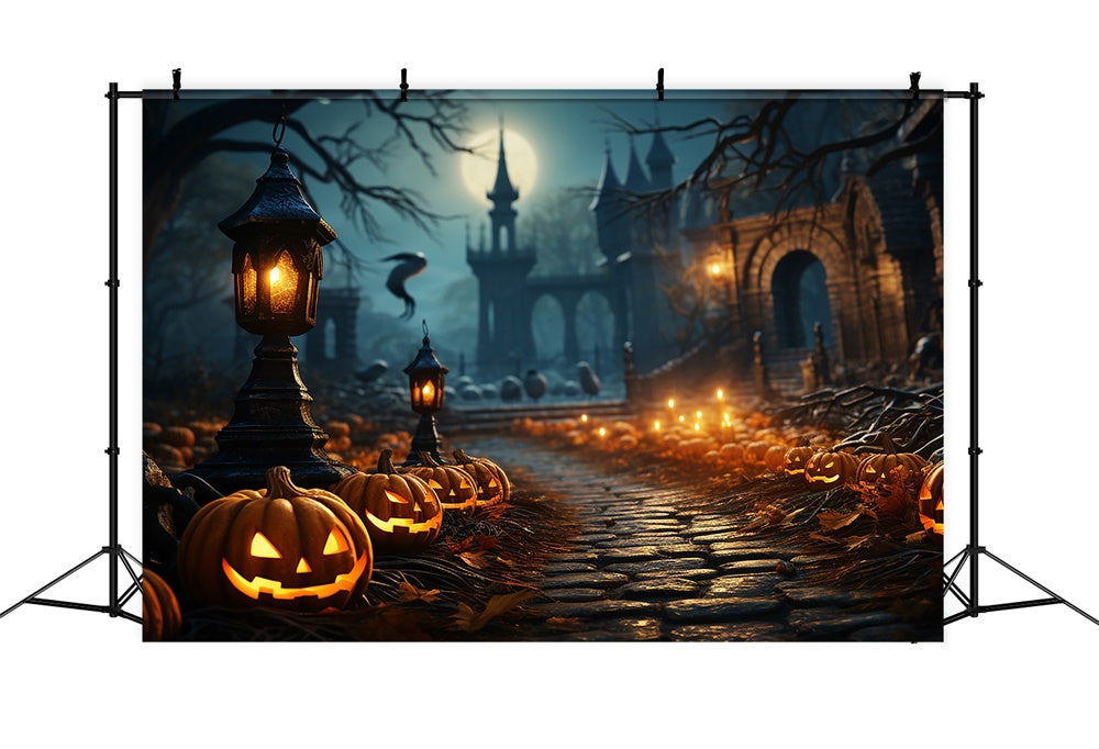Sfondo Di Zucca Del Sentiero Del Cimitero Spaventoso Di Halloween RR7-437