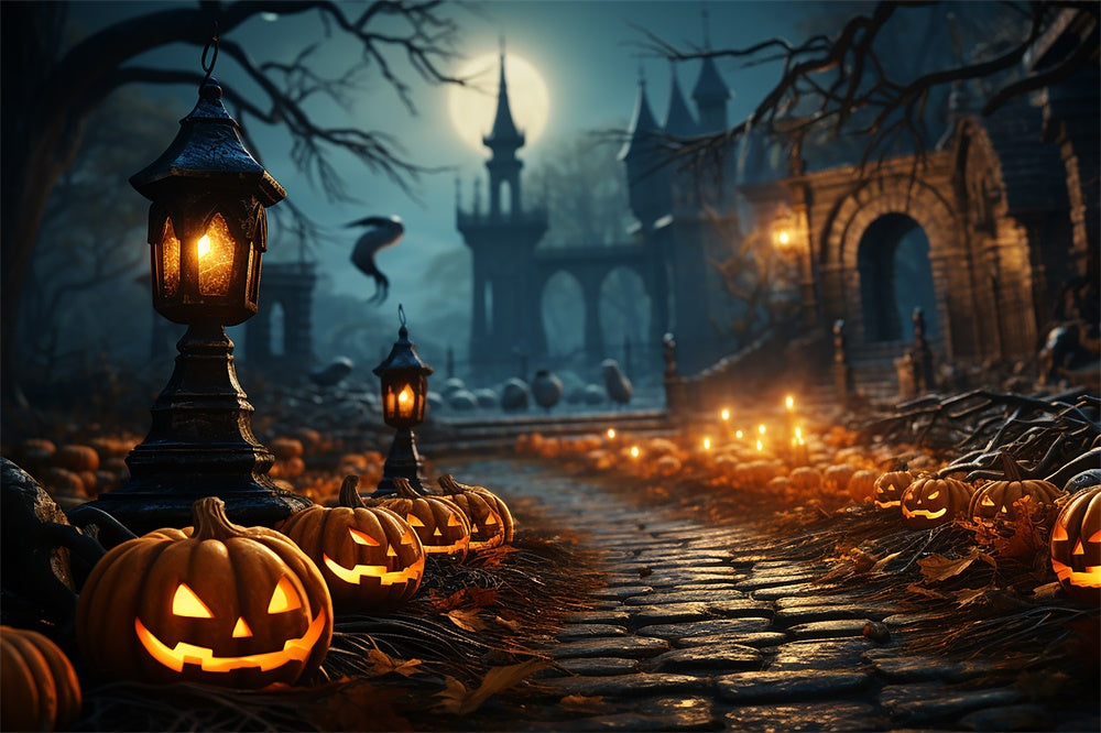 Sfondo Di Zucca Del Sentiero Del Cimitero Spaventoso Di Halloween RR7-437
