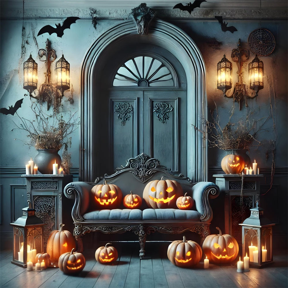 Sfondo Di Zucca Da Muro Blu Retro Di Halloween RR7-442