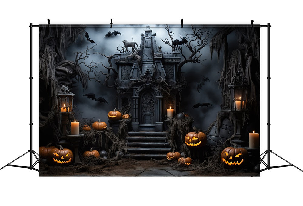 Sfondo Di Halloween Con Candela Di Zucca Del Castello Stregato RR7-446