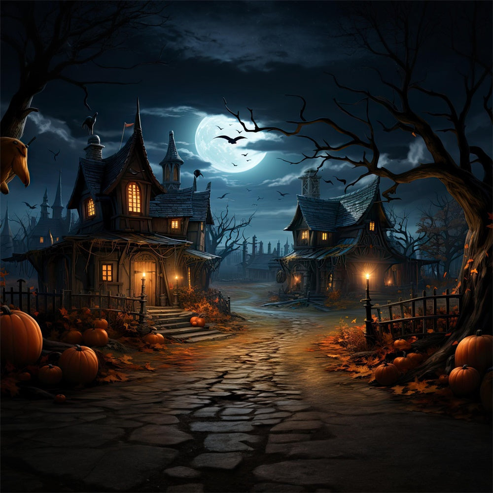 Sfondo Di Zucca Di Halloween Moon Night Houses RR7-447