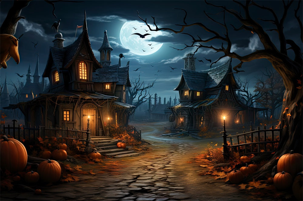 Sfondo Di Zucca Di Halloween Moon Night Houses RR7-447
