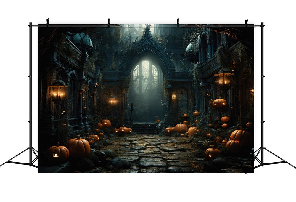 Sfondo Di Halloween Con Lanterne Di Zucca Del Vecchio Castello RR7-451