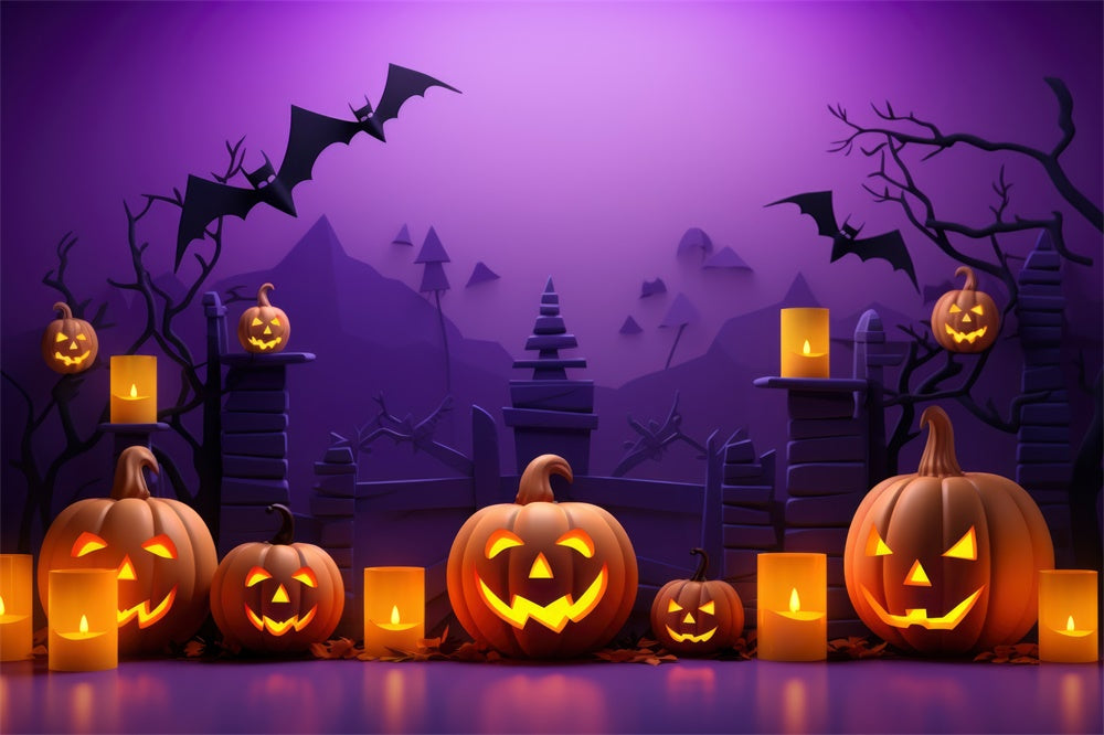 Sfondo Fotografico Con Zucca Di Halloween E Pipistrelli RR7-453