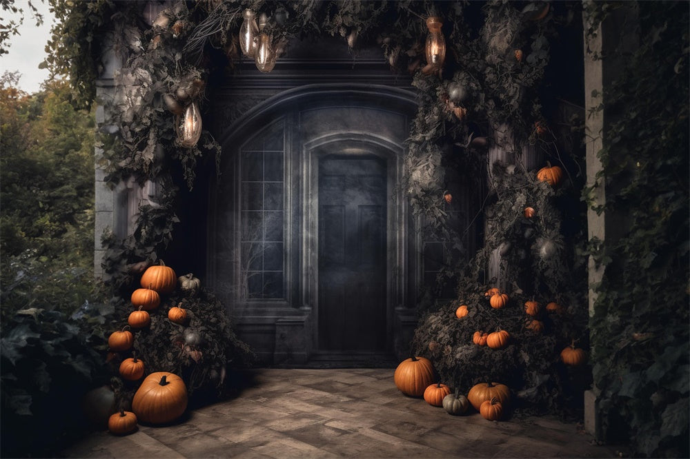 Sfondo Di Zucca Per Porta Della Casa Stregata Di Halloween RR7-458