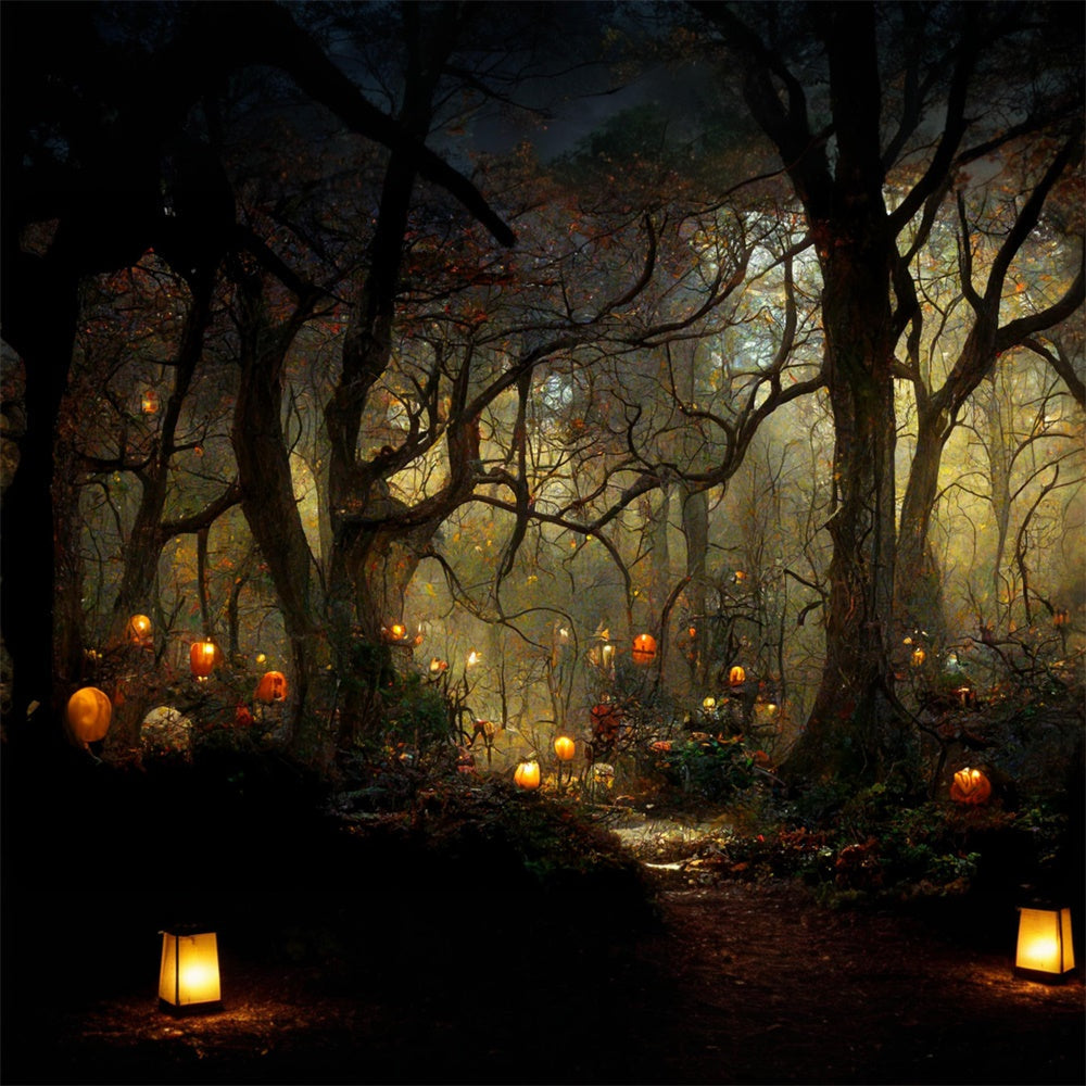 Sfondo Di Candele Di Zucca Della Foresta Di Halloween RR7-461