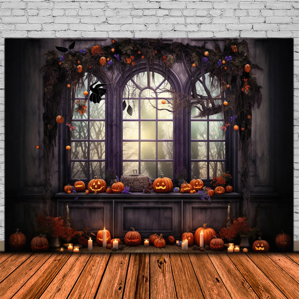 Sfondo Candela Zucca Finestra Di Halloween RR7-466