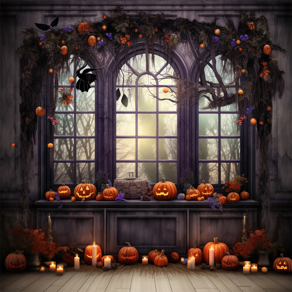 Sfondo Candela Zucca Finestra Di Halloween RR7-466