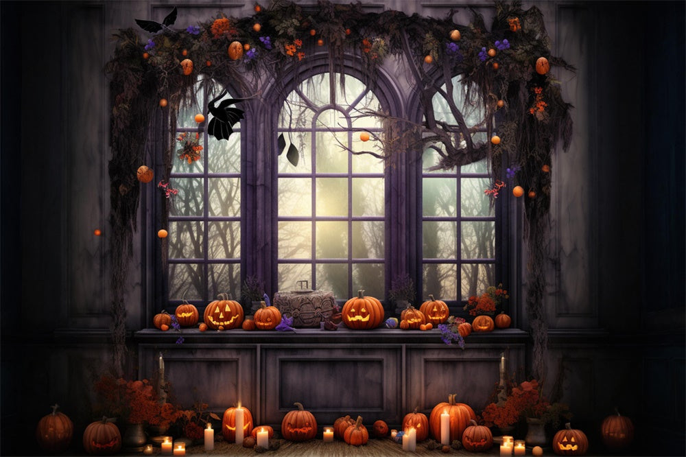 Sfondo Candela Zucca Finestra Di Halloween RR7-466