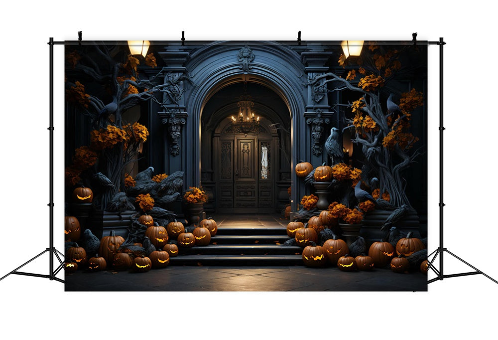 Sfondo Del Cancello Del Palazzo Della Zucca Di Halloween RR7-467