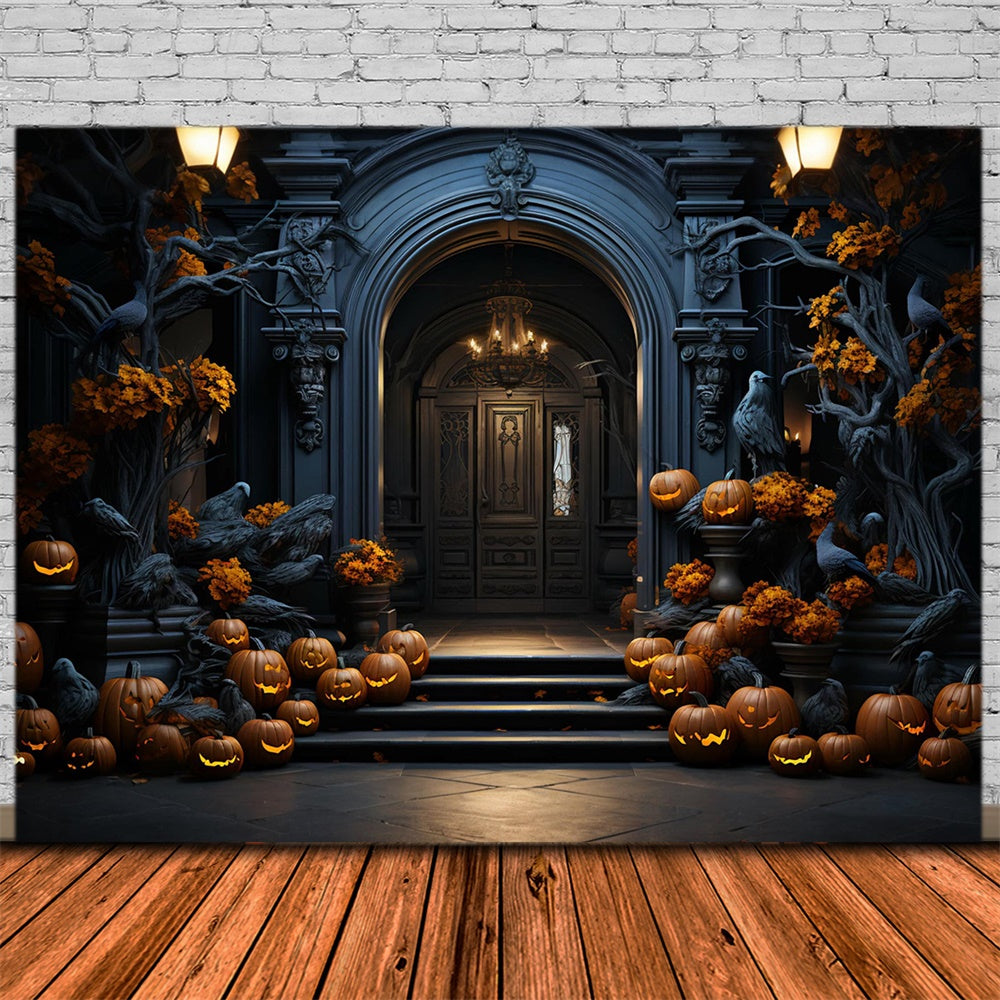 Sfondo Del Cancello Del Palazzo Della Zucca Di Halloween RR7-467