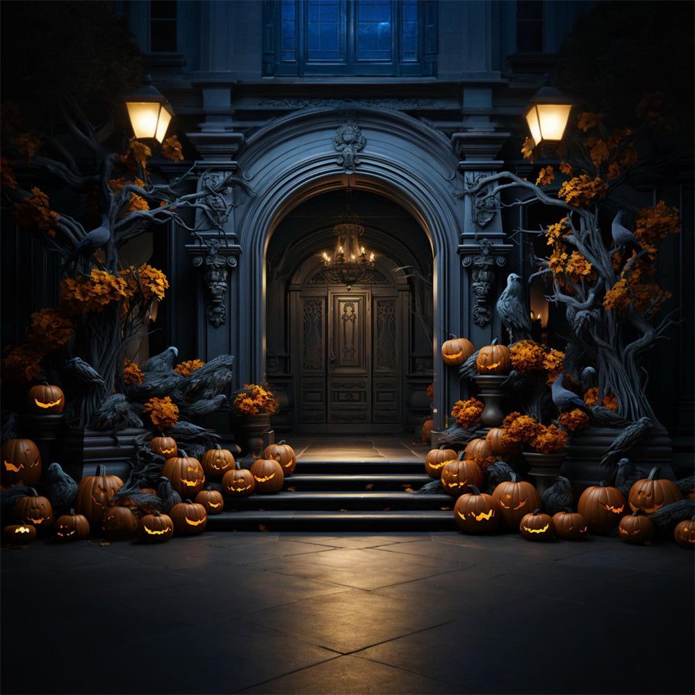Sfondo Del Cancello Del Palazzo Della Zucca Di Halloween RR7-467
