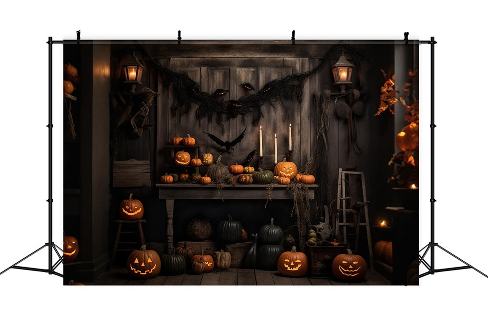 Sfondo Di Pipistrelli Di Zucca Da Parete In Legno Di Halloween RR7-469