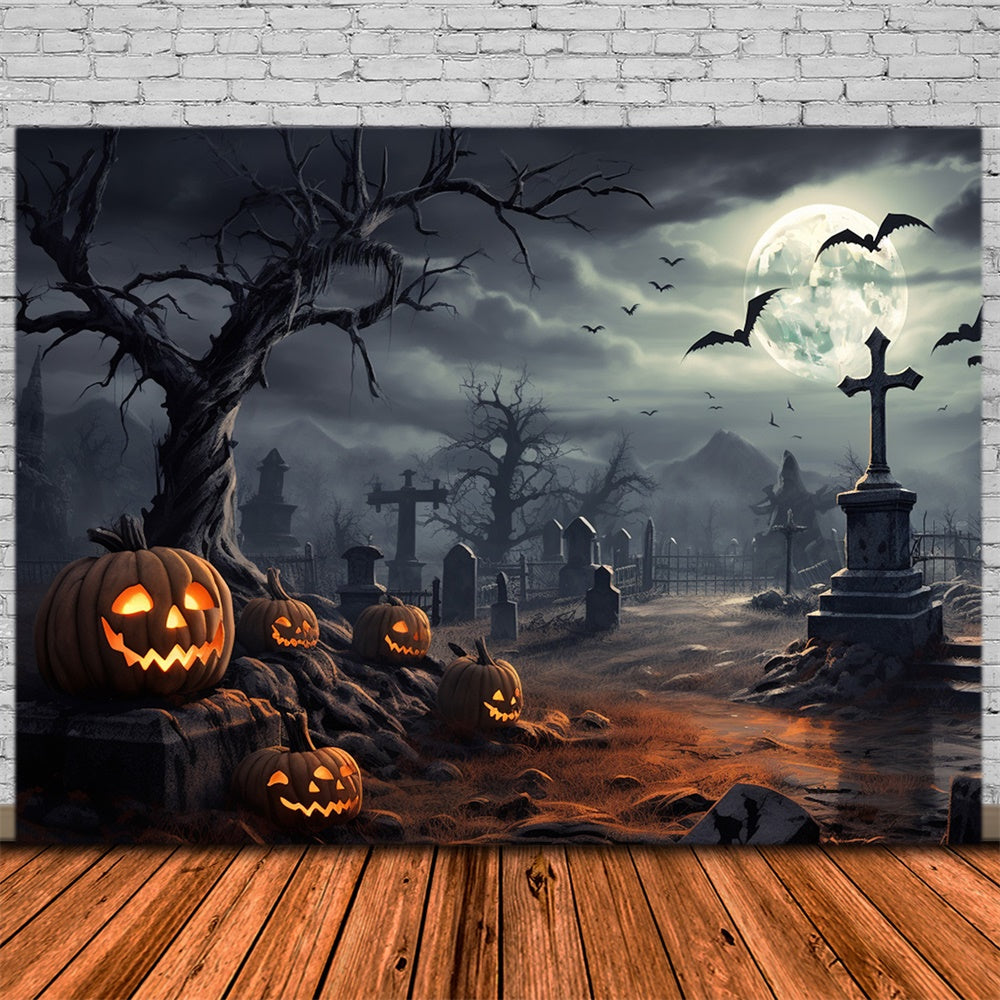 Sfondo Di Notte Al Chiaro Di Luna Del Cimitero Di Halloween RR7-471