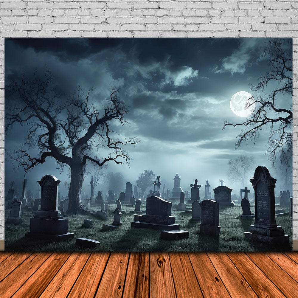 Sfondo Di Luna Piena Del Cimitero Spettrale Di Halloween RR7-472