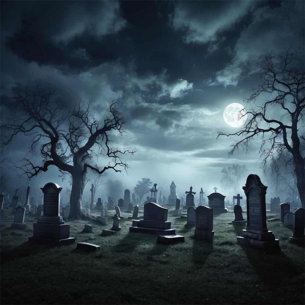 Sfondo Di Luna Piena Del Cimitero Spettrale Di Halloween RR7-472