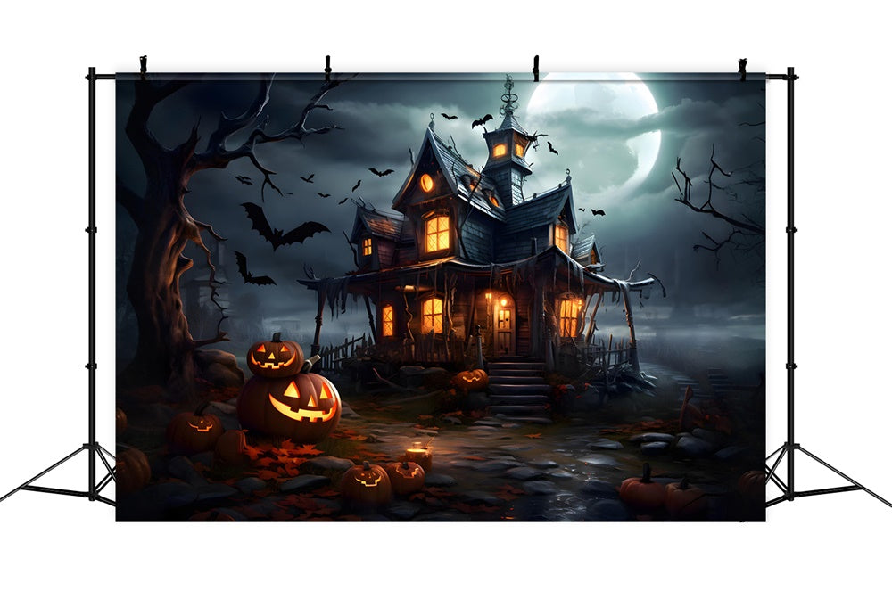 Sfondo Di Zucca Del Castello Stregato Della Luna Di Halloween RR7-475