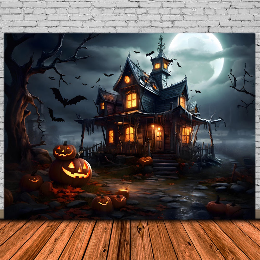 Sfondo Di Zucca Del Castello Stregato Della Luna Di Halloween RR7-475