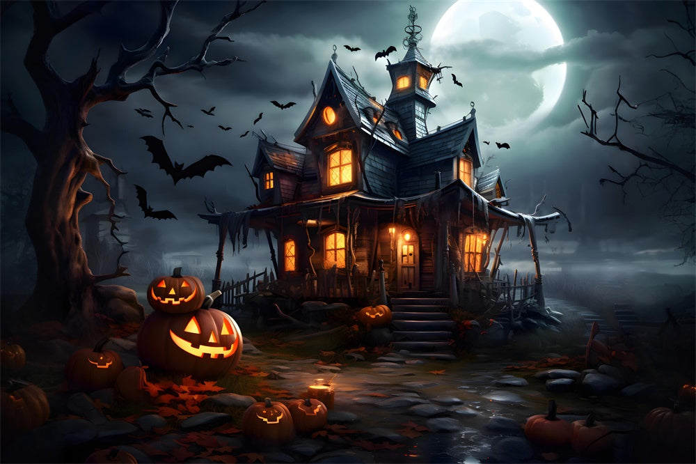 Sfondo Di Zucca Del Castello Stregato Della Luna Di Halloween RR7-475