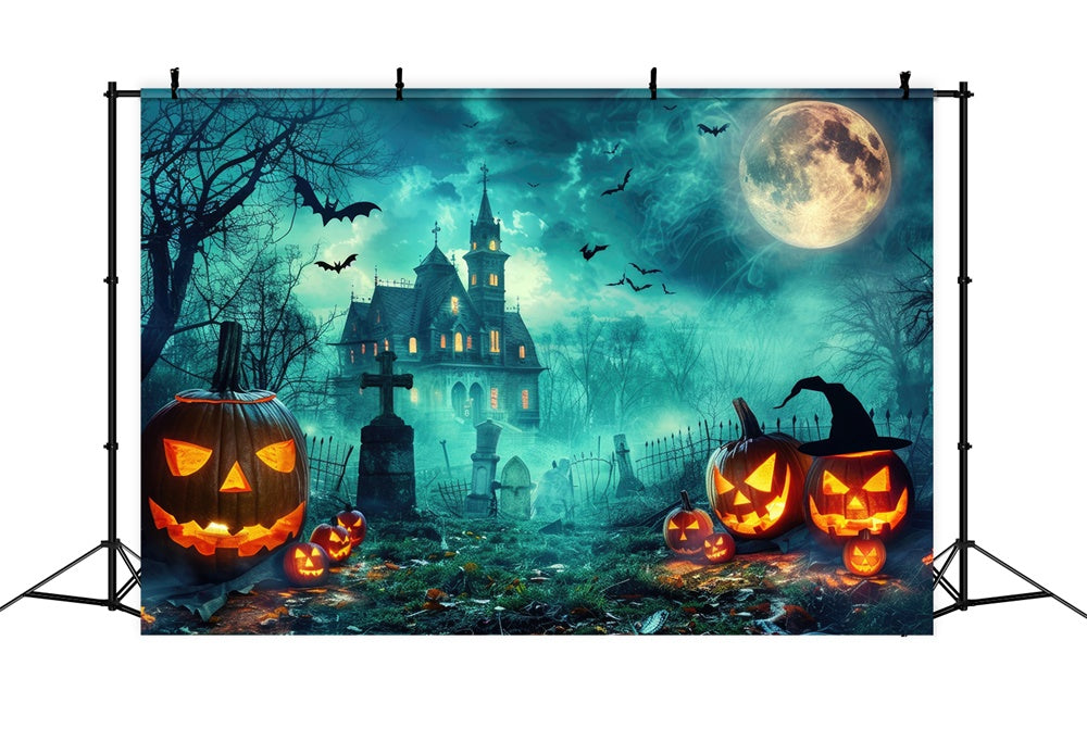 Sfondo Della Luna Di Halloween Del Cimitero Della Casa Fantasma RR7-477