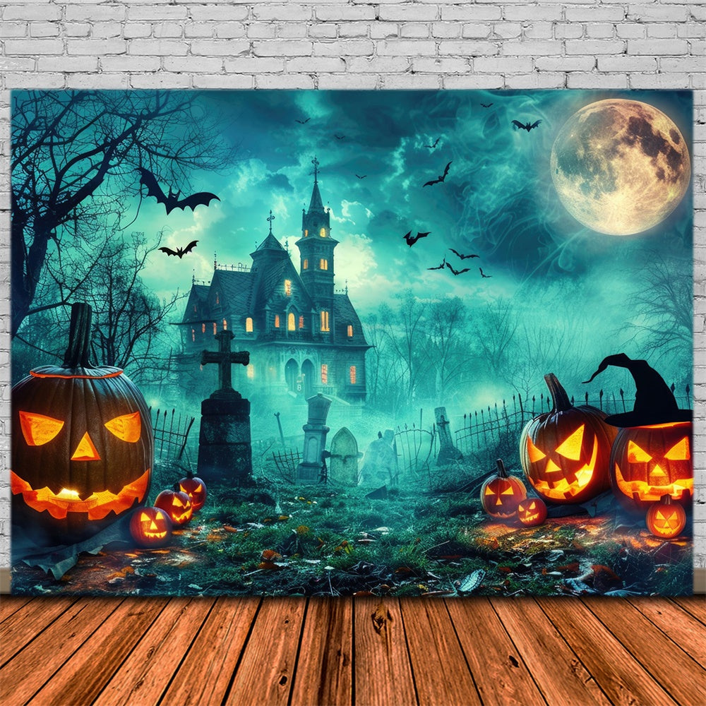 Sfondo Della Luna Di Halloween Del Cimitero Della Casa Fantasma RR7-477