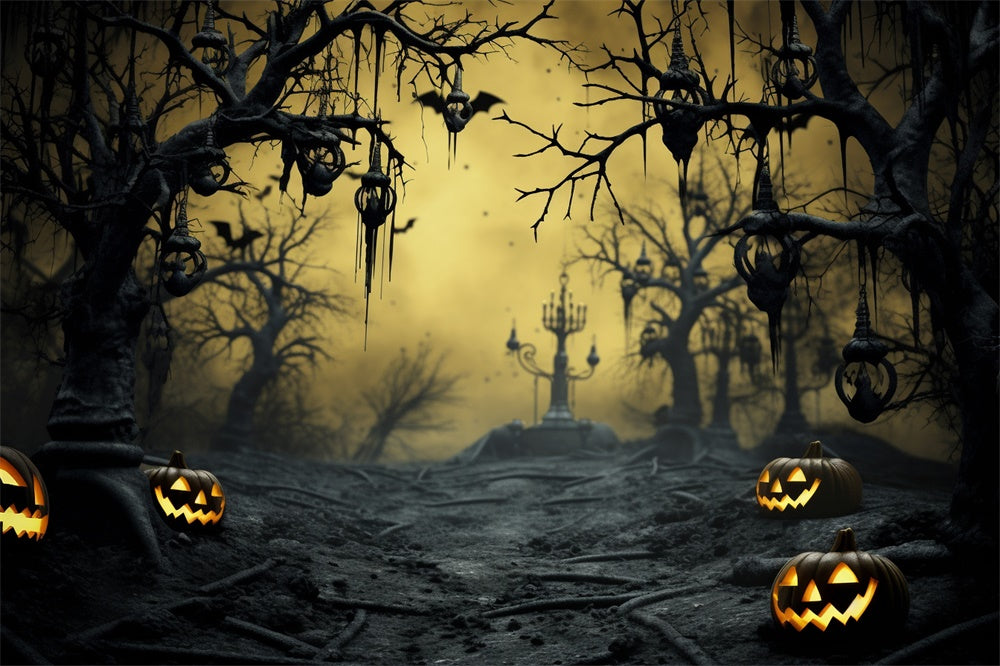 Sfondo Di Zucca Di Alberi Appassiti Di Boschi Di Halloween RR7-480