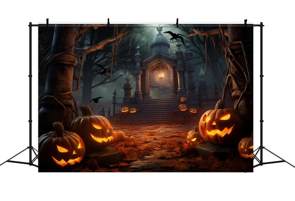 Sfondo Di Zucca Del Cancello Del Cimitero Di Notte Di Halloween RR7-483