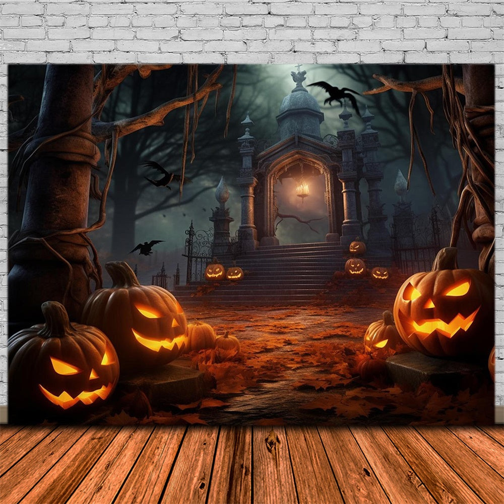 Sfondo Di Zucca Del Cancello Del Cimitero Di Notte Di Halloween RR7-483