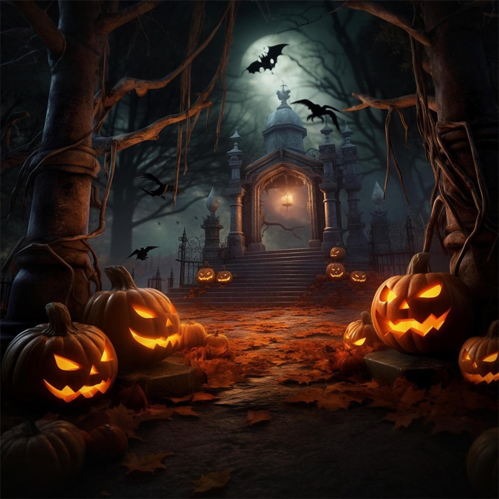 Sfondo Di Zucca Del Cancello Del Cimitero Di Notte Di Halloween RR7-483