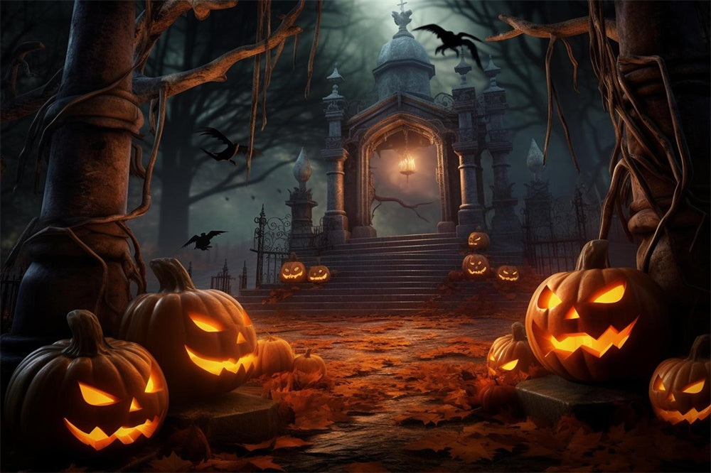 Sfondo Di Zucca Del Cancello Del Cimitero Di Notte Di Halloween RR7-483