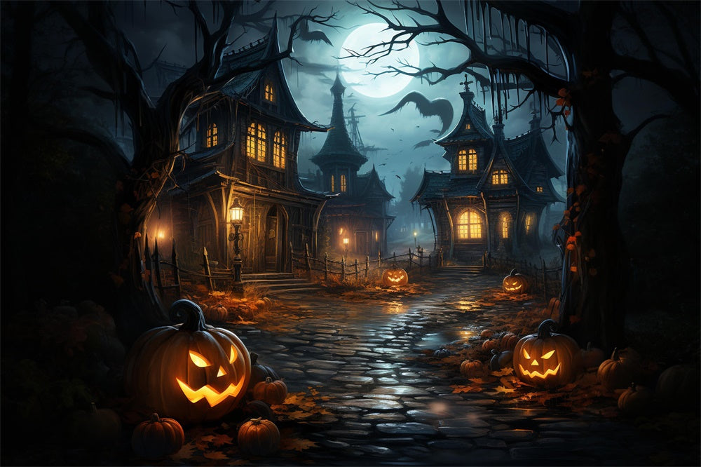 Sfondo Della Casa Stregata Di Halloween Moon Night RR7-486