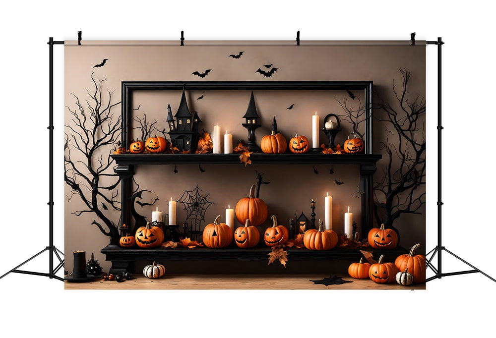 Zucca Candele Pipistrelli Muro Sfondo Halloween RR7-489