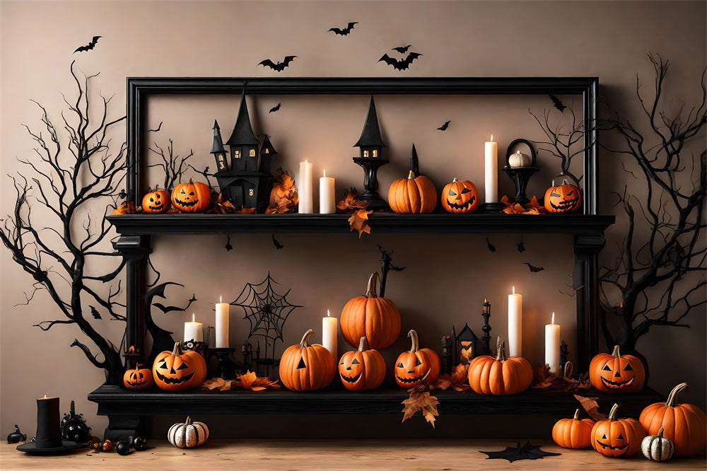 Zucca Candele Pipistrelli Muro Sfondo Halloween RR7-489