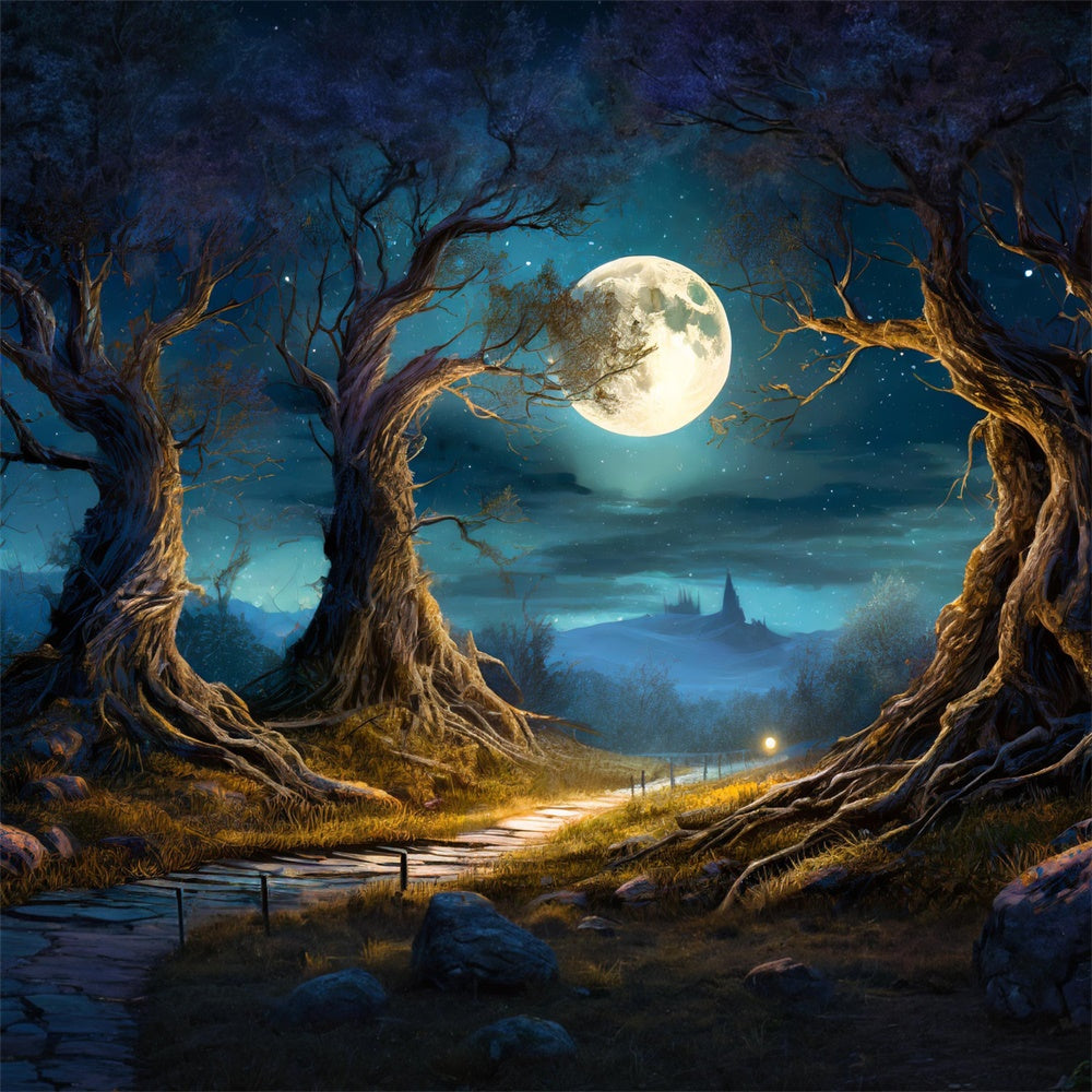 Sfondo Della Luna Piena Della Foresta Notturna Di Halloween RR7-490