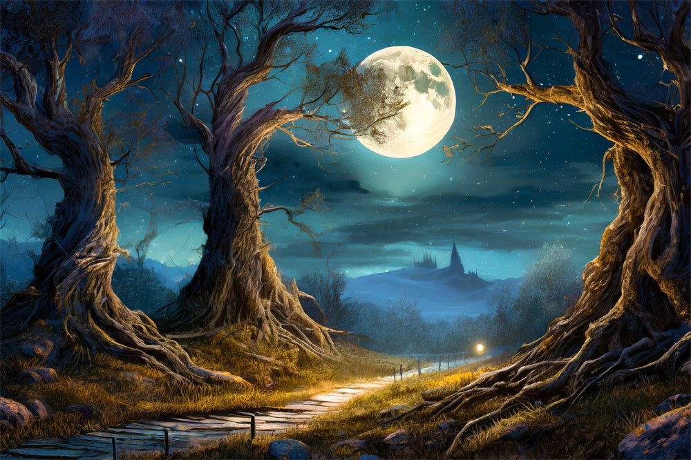 Sfondo Della Luna Piena Della Foresta Notturna Di Halloween RR7-490
