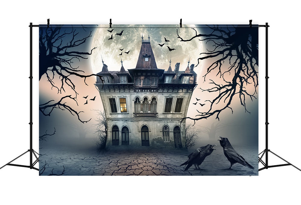 Sfondo Della Luna Piena Di Halloween Della Casa Stregata RR7-493