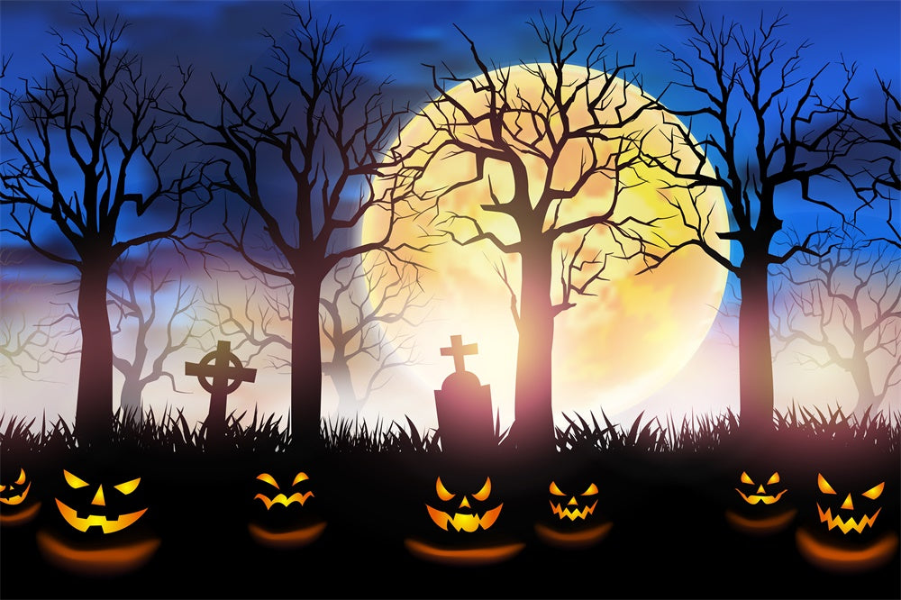 Sfondo Del Cimitero Misterioso Della Luna Di Halloween RR7-502