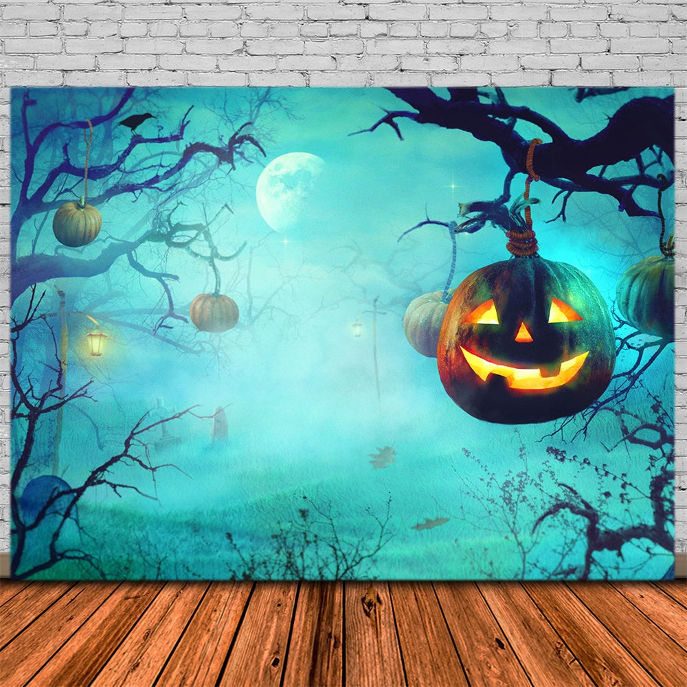 Sfondo Di Zucca Di Halloween Nei Boschi Nebbiosi RR7-503
