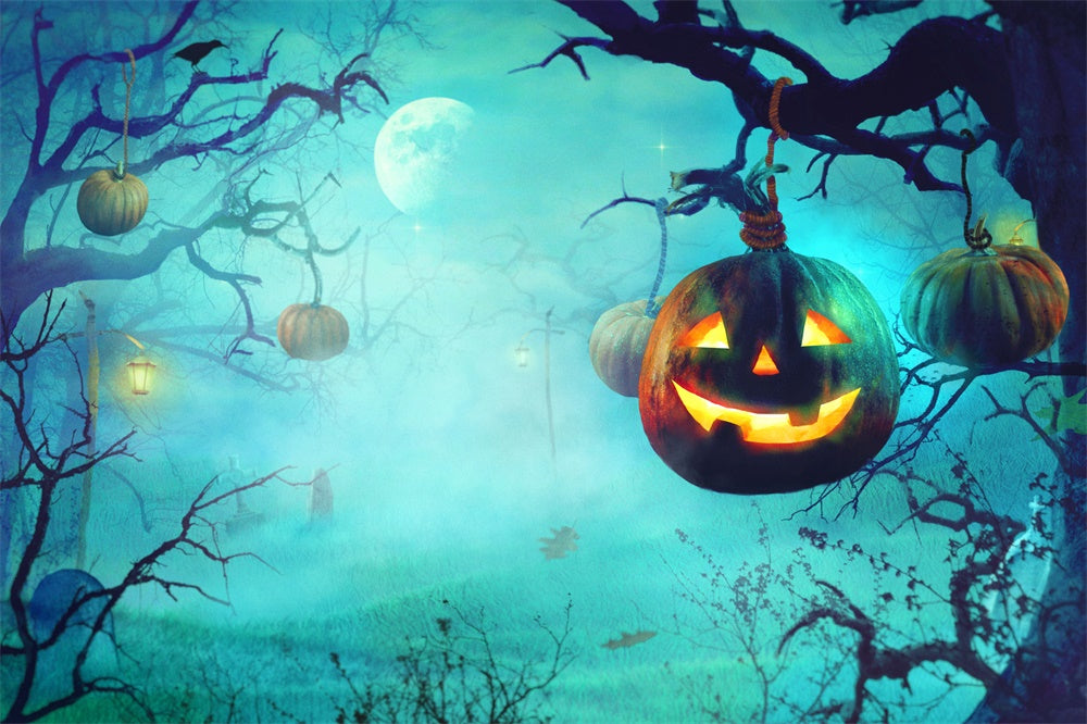 Sfondo Di Zucca Di Halloween Nei Boschi Nebbiosi RR7-503