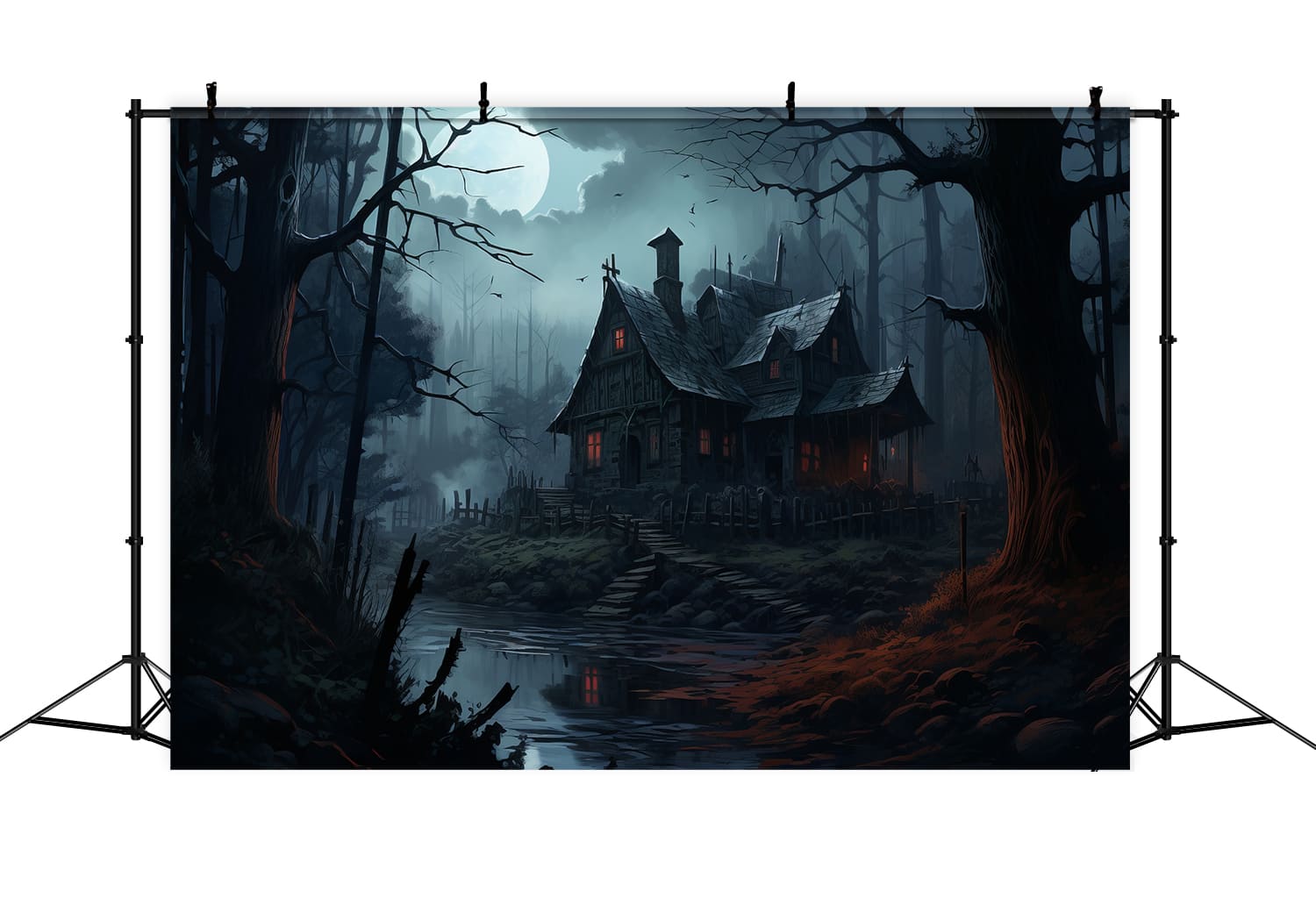 Sfondo Della Casa Spettrale Di Halloween Della Luna E Della Notte RR7-51