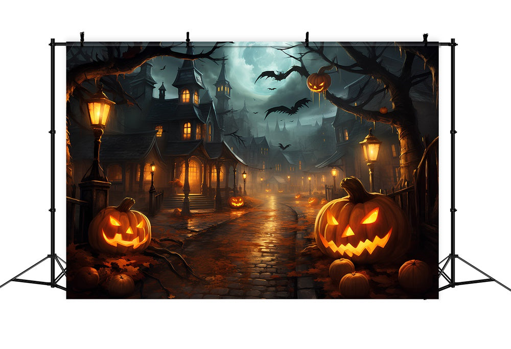 Sfondo Di Zucca Della Citta Notturna Spaventosa Di Halloween RR7-513